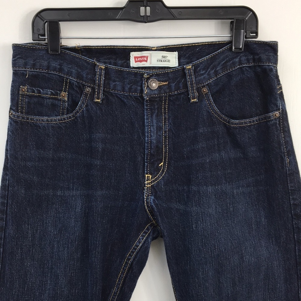 Levi's 505 Boys Husky Dark Wash Straight Jean Size 12 Husky EXCELLENT Condition - Picture 2 of 7